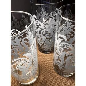 Highball Water Tea Blue & White Snowflake Drinking Glasses-Lot of 3